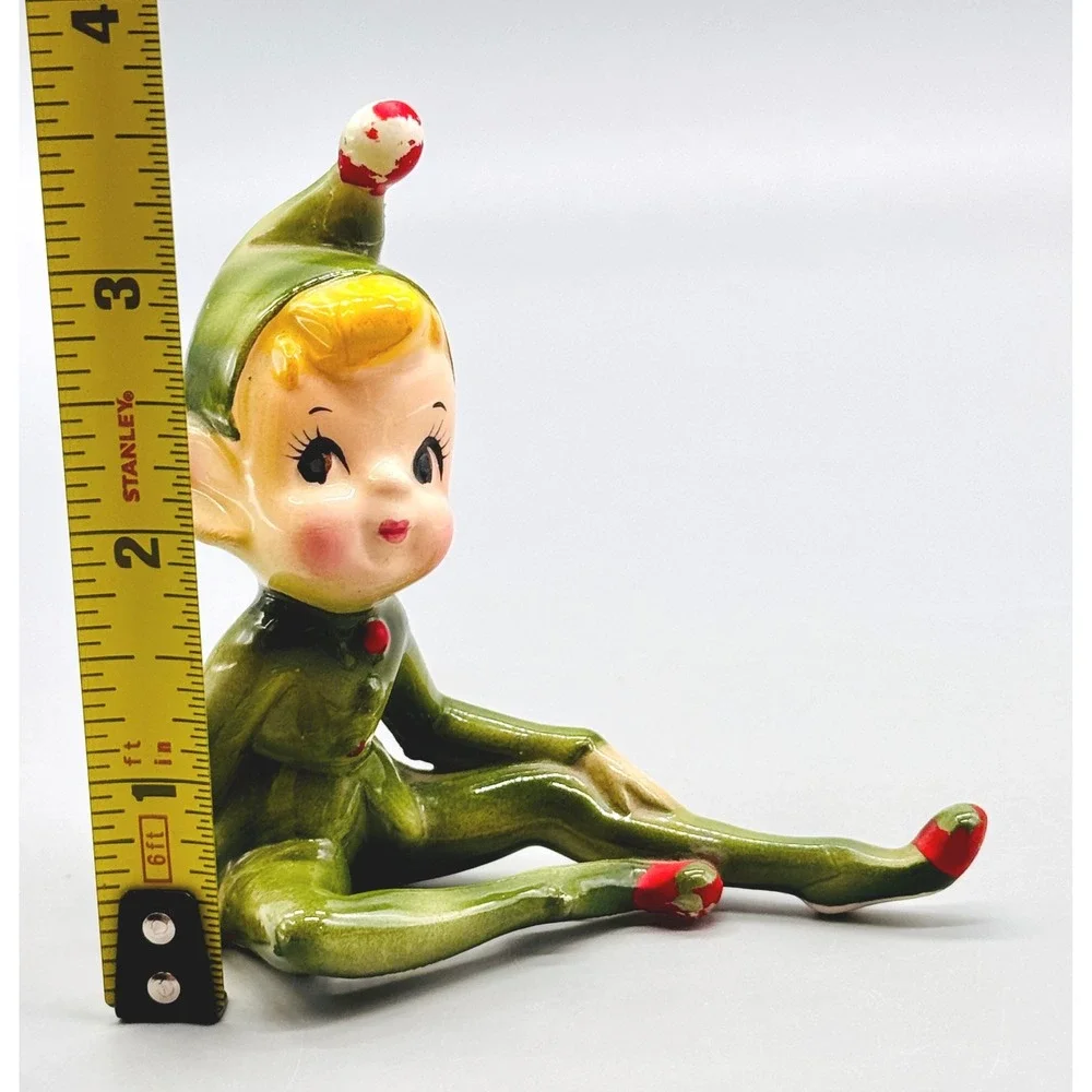 Tumbling Pixie Elf Figurine Sitting Japan Vintage 1950s Christmas Decor Ceramic